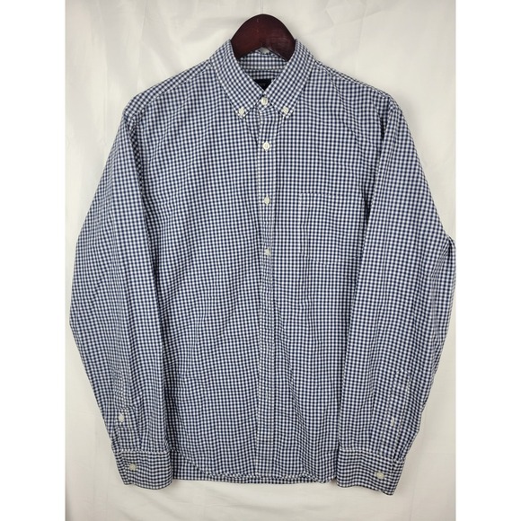 J.‎ Crew Mens Long Sleeve Button Down Shirt Blue White Gingham Checkered - Picture 2 of 9
